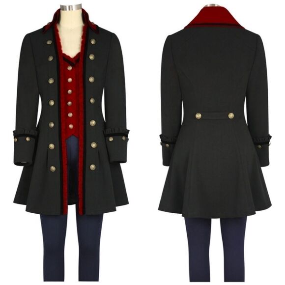 Plus Size Steampunk Long Trench Coat Jacket Black - Picture 1 of 6